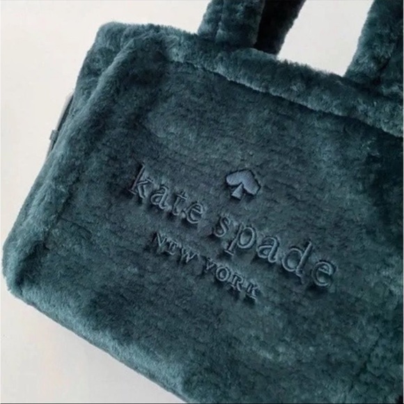 Kate Spade Ella Faux Shearling Large Tote Bag in Peacock Sapphire New With Tags - Picture 3 of 12